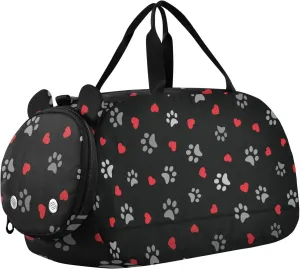 Kitten Puppy Footprints Hearts Duffel Bags for Boys Small Gym Bags for Teens Dance Bag for Girls