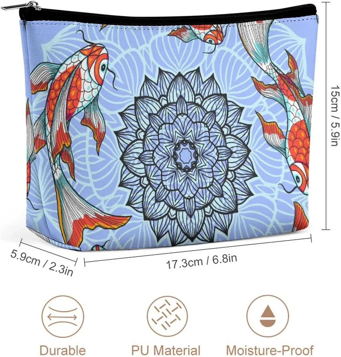 Koi Swimming Lotus Pattern Small Makeup Bag,cosmetic bag for Women, Travel Makeup Organizer for Daily Use,Make Up Pouch,Toiletry Bags for Traveling Women