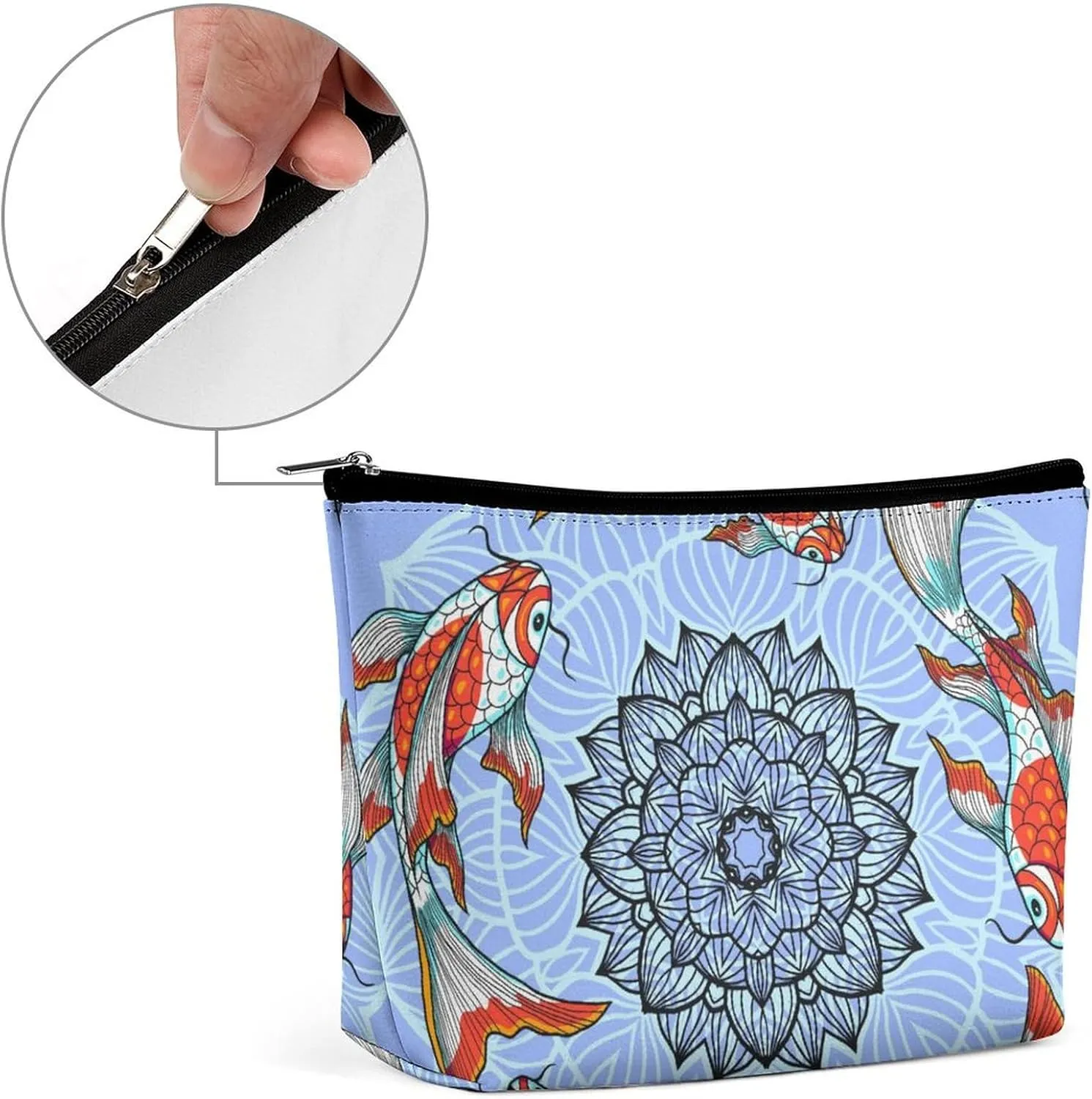 Koi Swimming Lotus Pattern Small Makeup Bag,cosmetic bag for Women, Travel Makeup Organizer for Daily Use,Make Up Pouch,Toiletry Bags for Traveling Women