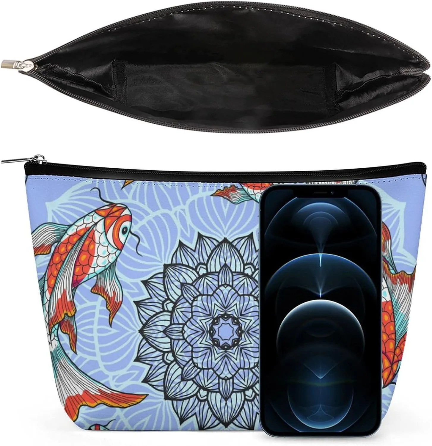 Koi Swimming Lotus Pattern Small Makeup Bag,cosmetic bag for Women, Travel Makeup Organizer for Daily Use,Make Up Pouch,Toiletry Bags for Traveling Women