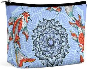 Koi Swimming Lotus Pattern Small Makeup Bag,cosmetic bag for Women, Travel Makeup Organizer for Daily Use,Make Up Pouch,Toiletry Bags for Traveling Women