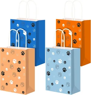 Kolldenn 24 Pcs Small Blue Dog Party Favors Puppy Paw Print Gift Bags with Handles Small Gift Paper Bags Puppy Print Treat Goodie Shopping Handbags for Blue Dog Birthday Party Favor Supplies