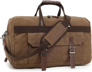 Koolehaoda Duffle Bag for Travel, 50L Canvas Travel Duffel Bags Overnight Weekend Gym Carry On Luggage Bag with Shoes Compartment Travel Bag for Men & Women (2020-Coffee)