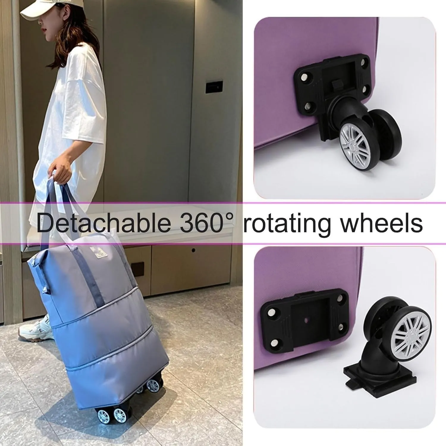 Kulken Travel Bag with Wheels, Kulken 2025 New Large Capacity Travel Bag - Universal Wheel Removable, Expandable Foldable Duffle Bags, Wide-Open Travel (purple)