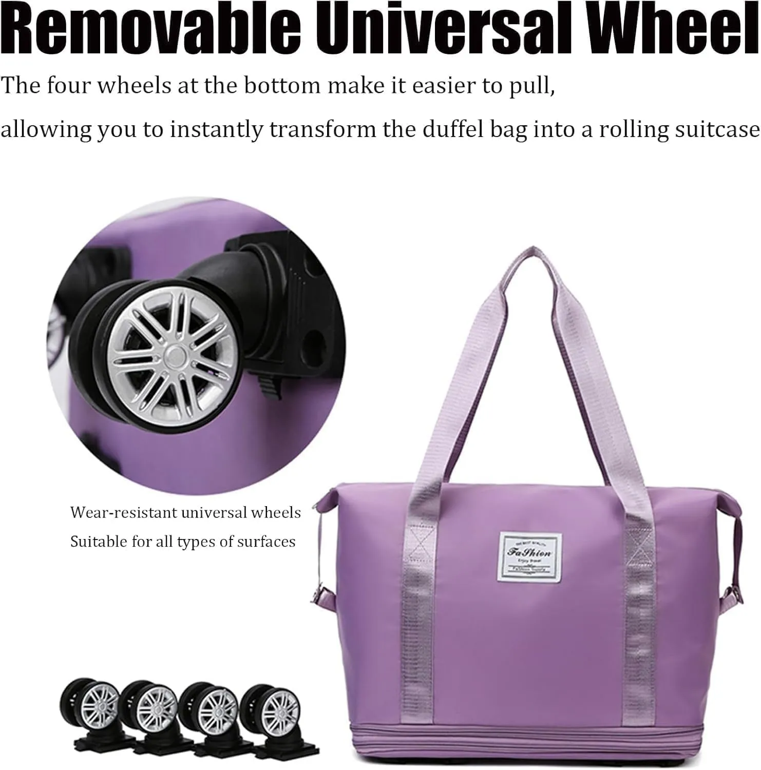 Kulken Travel Bag with Wheels, Kulken 2025 New Large Capacity Travel Bag - Universal Wheel Removable, Expandable Foldable Duffle Bags, Wide-Open Travel (purple)