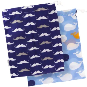 Kushies Baby On The Go Wet Bag, Blue Whale/Navy Moustache, Large