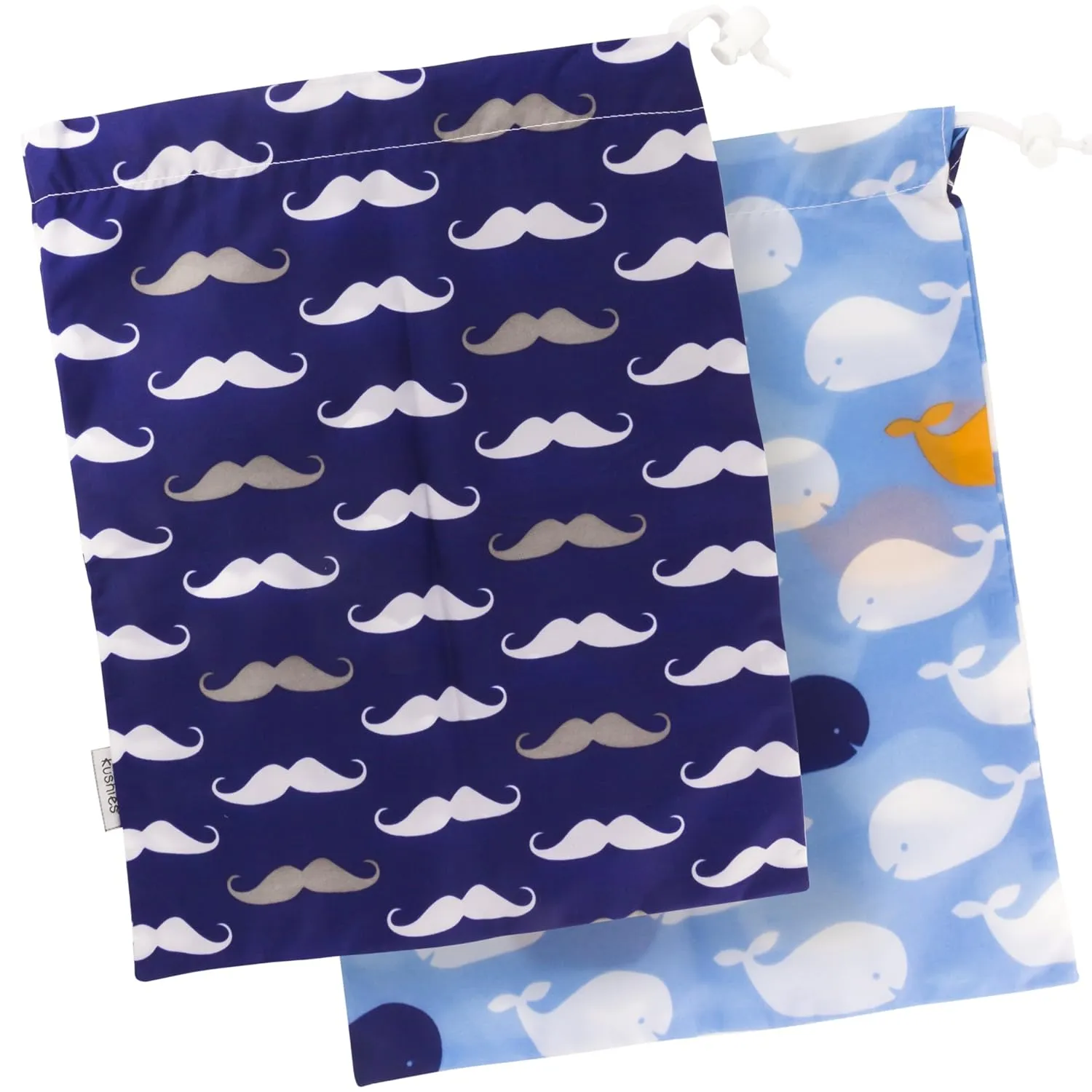 Kushies Baby On The Go Wet Bag, Blue Whale/Navy Moustache, Large