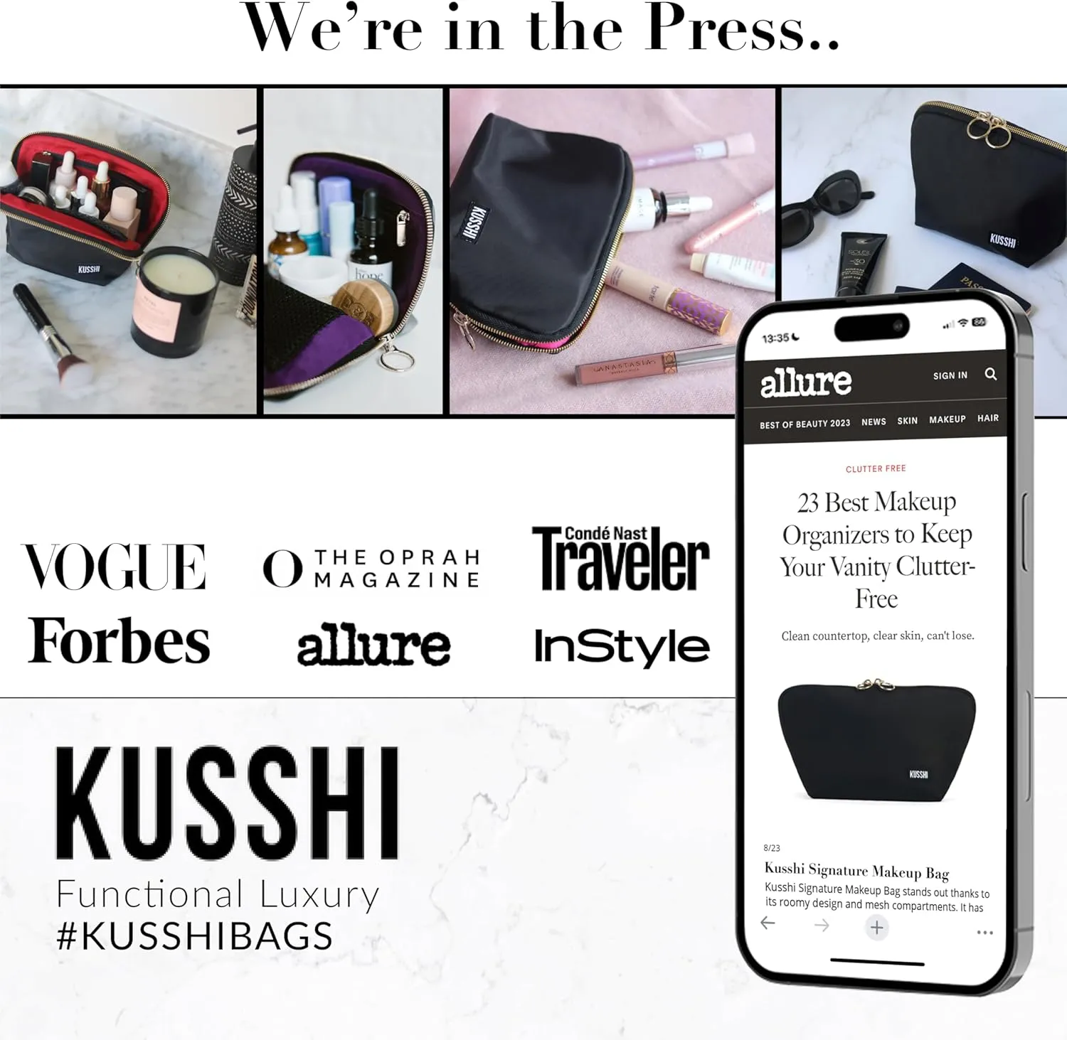KUSSHI Washable Travel Makeup & Cosmetic Bag - Brush Organizer Sold Separately (Vacationer, Navy/Mint)