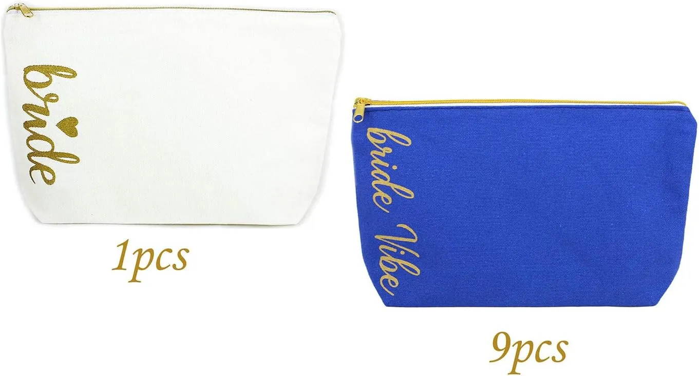 LADY&HOME Bridesmaid Makeup Bag Bride Vibe Team Bride Makeup Bag Wedding Party Cosmetic Bag Bridesmaid Proposal Gifts for Bridal Shower,Wedding,Bachelorette