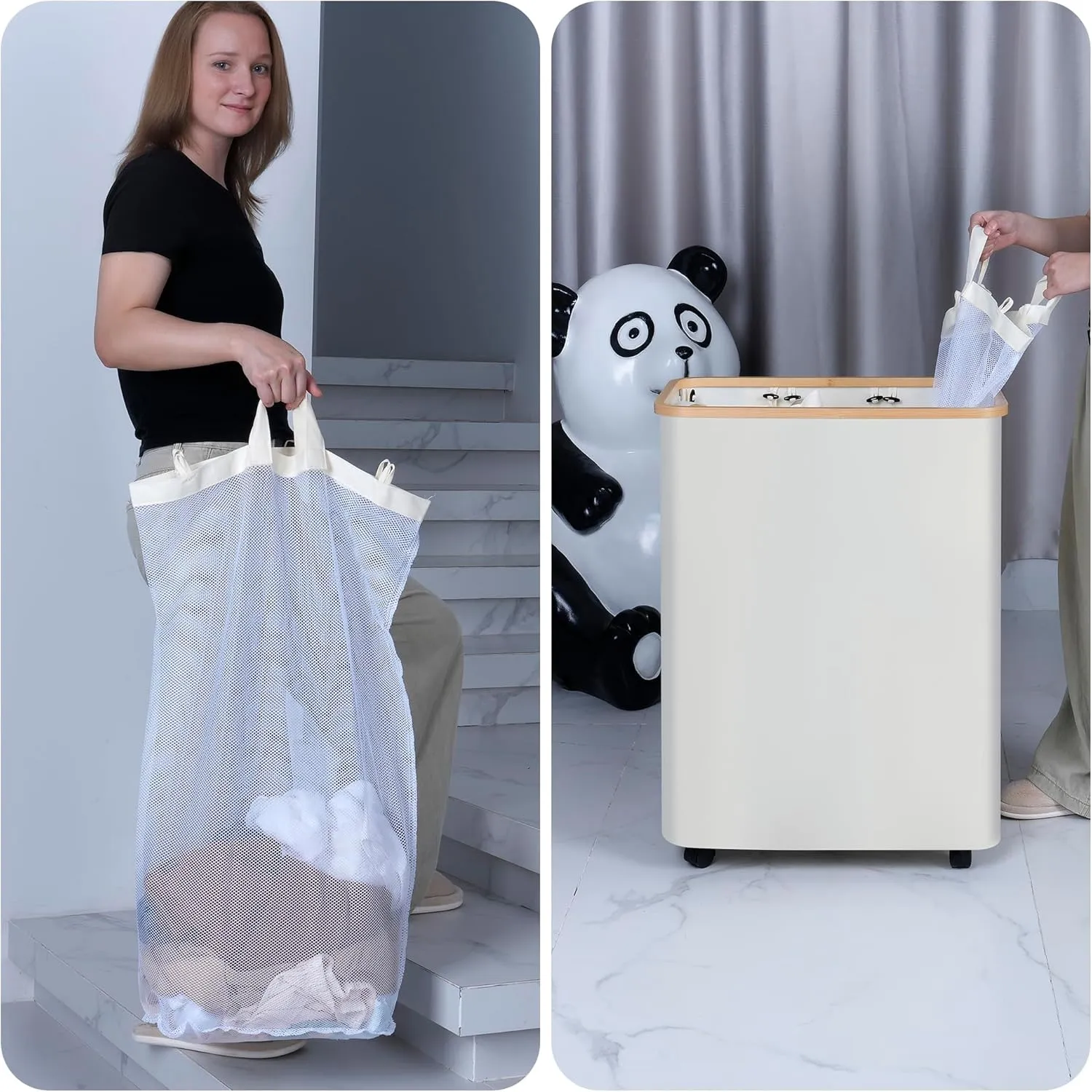 Lagre Laundry Basket with Wheels, Laundry Hamper with Lid, 160L Clothes Hamper for Laundry with 3 Liner Bags, for Laundry Room, Bedroom, Dormitory Organization,Grey