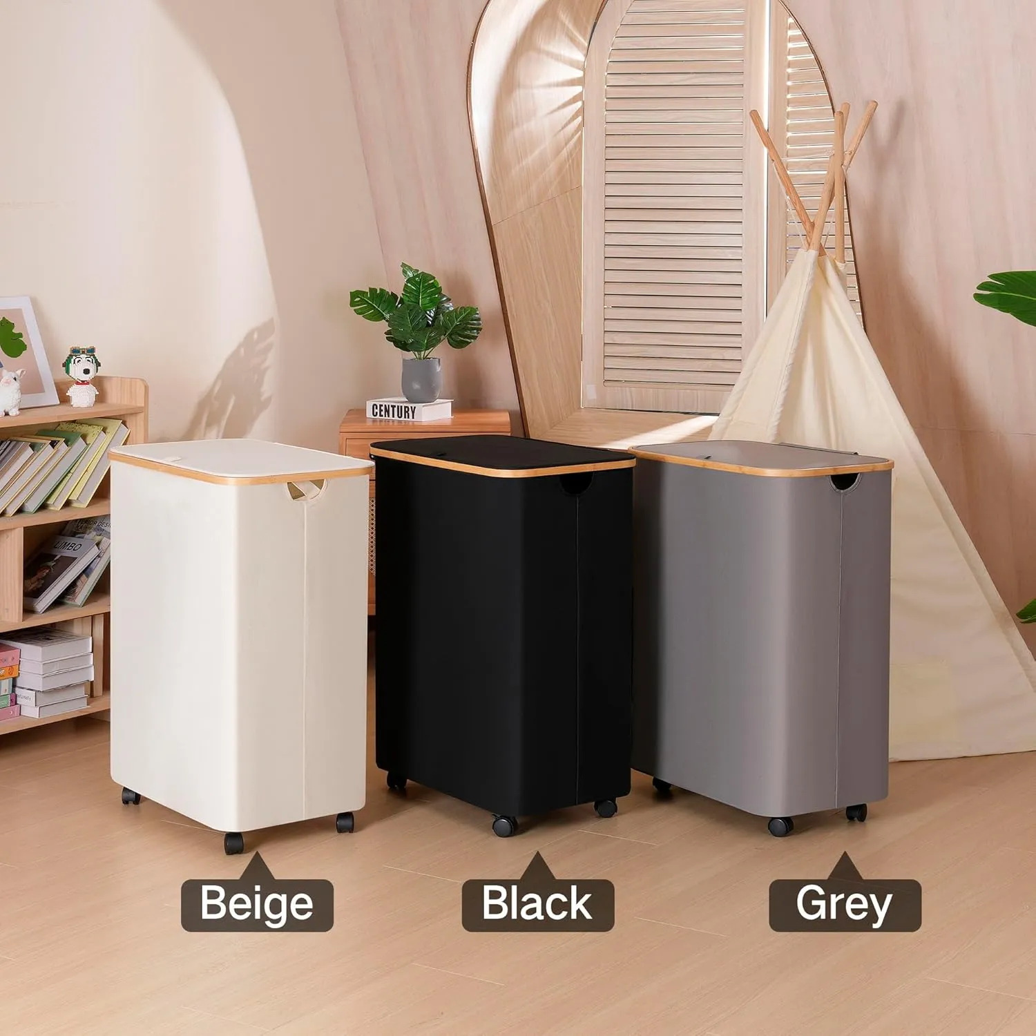 Lagre Laundry Basket with Wheels, Laundry Hamper with Lid, 160L Clothes Hamper for Laundry with 3 Liner Bags, for Laundry Room, Bedroom, Dormitory Organization,Grey