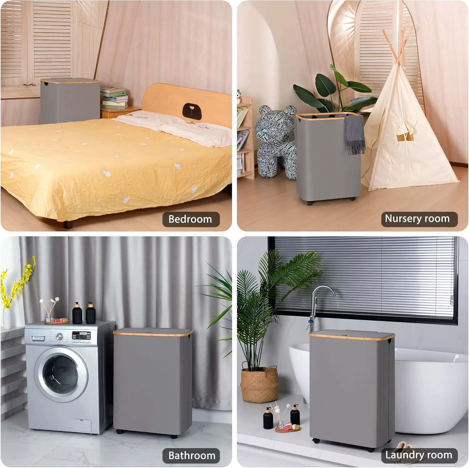 Lagre Laundry Basket with Wheels, Laundry Hamper with Lid, 160L Clothes Hamper for Laundry with 3 Liner Bags, for Laundry Room, Bedroom, Dormitory Organization,Grey