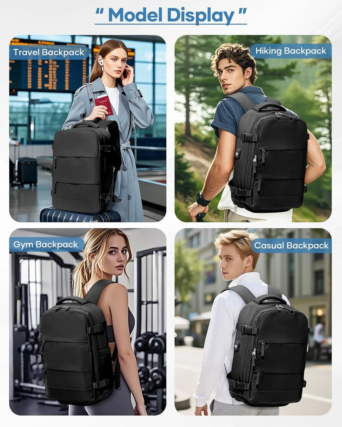 Large Airback Backpack with Vacuum Seal Compression, Waterproof Travel Flight Work Backpack Compression bags Casual Daypack with USB Charging Port, Black