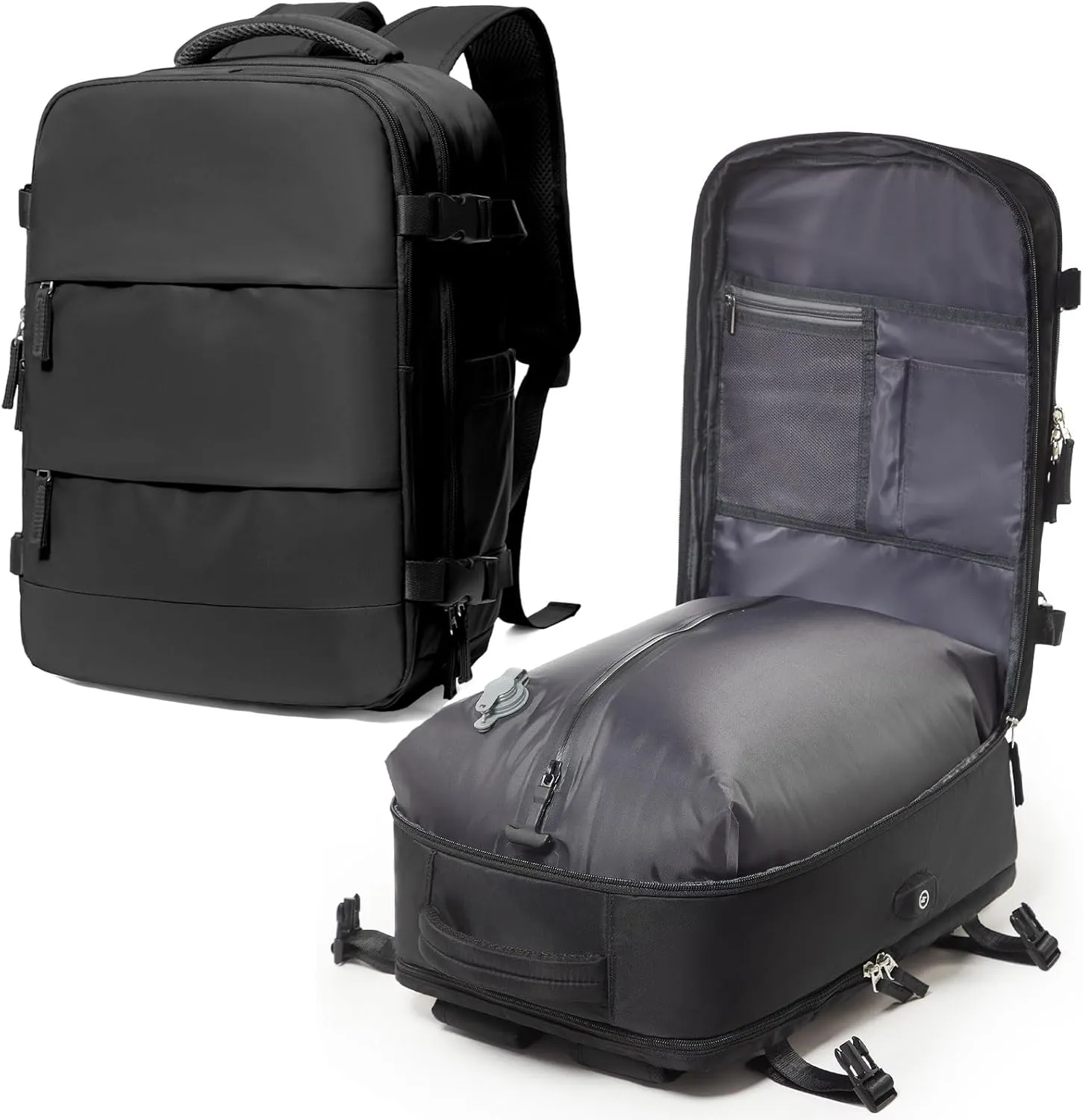 Large Airback Backpack with Vacuum Seal Compression, Waterproof Travel Flight Work Backpack Compression bags Casual Daypack with USB Charging Port, Black