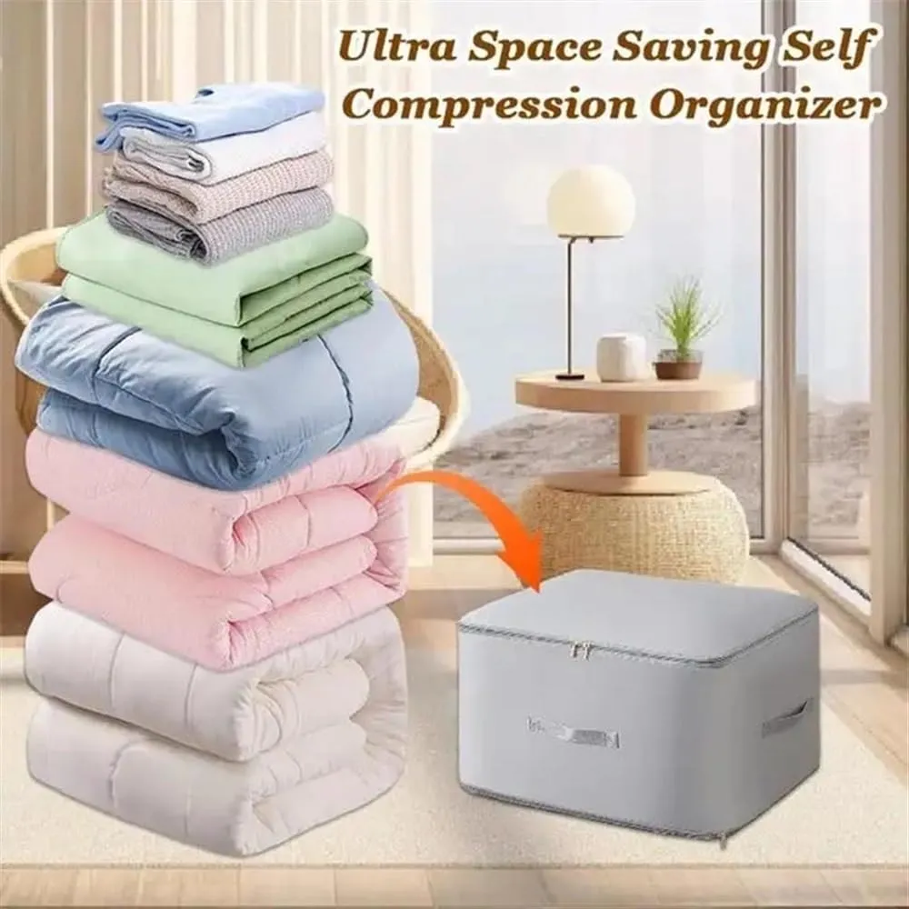 Large Capacity Compression Clothes Storage Bag Waterproof Cabinet Organizer Quilt Pillow Blanket Organizer Bedding Storage(Grey,54x42x30CM)