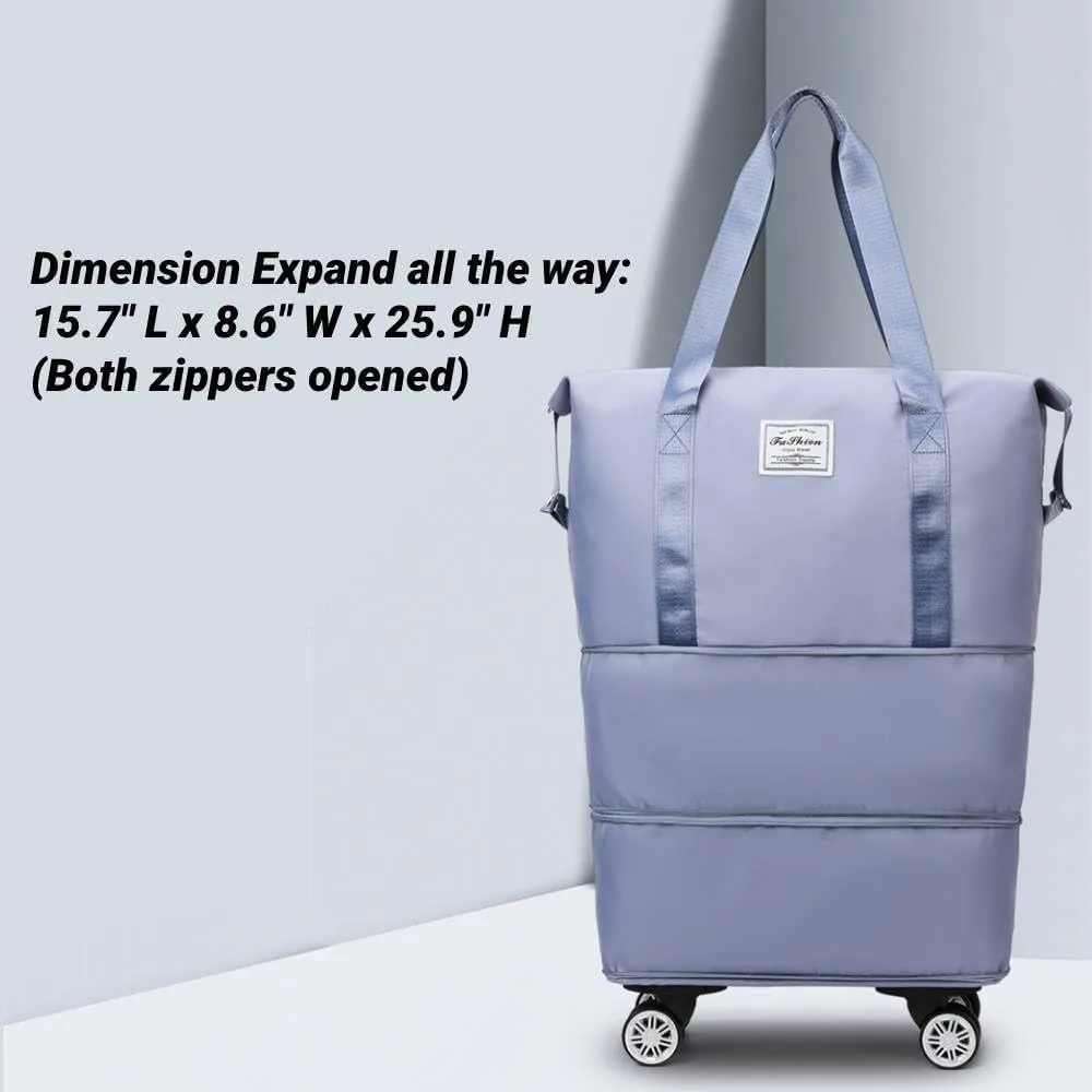 Large Capacity Rolling Wheeled Duffel Bag Spinner Suitcase Luggage Expandable, Foldable Luggage with Detachable Wheels, Water-Proof Travel Bag for Men Women (blue)