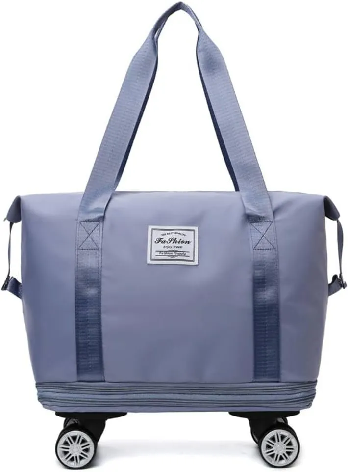 Large Capacity Rolling Wheeled Duffel Bag Spinner Suitcase Luggage Expandable, Foldable Luggage with Detachable Wheels, Water-Proof Travel Bag for Men Women (blue)