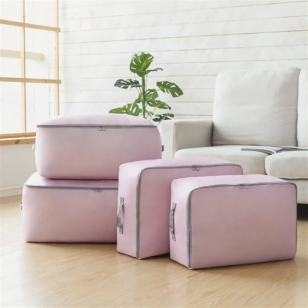 Large Capacity Wardrobe Moisture Proof Organizer Bags Foldable Clothes Quilt Storage Bags Multifunctional Sundries Storage Bag(Purple,L 60x50x25cm)