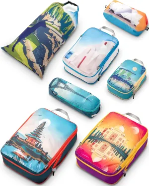 Large Compression Packing Cubes for Travel-Packing Cube Luggage Organizers 7 Piece Set for Checked Luggage-Ultralight, Expandable/Compression Bags by TRIPPED Travel Gear (Bucketlist)