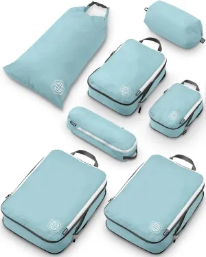 Large Compression Packing Cubes for Travel-Packing Cube Luggage Organizers 7 Piece Set for Checked Luggage-Ultralight, Expandable/Compression Bags by TRIPPED Travel Gear (DustyTeal/White)