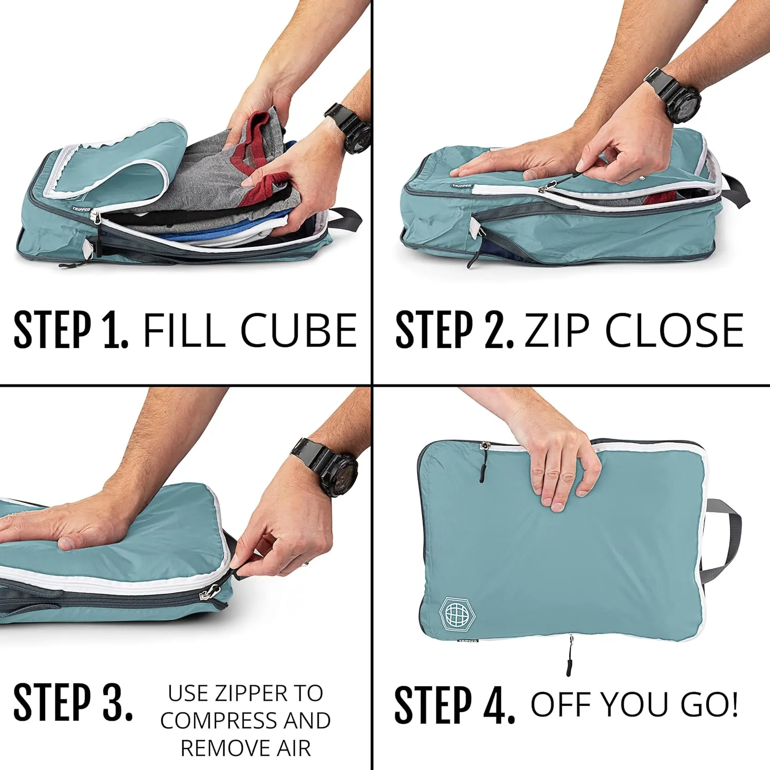 Large Compression Packing Cubes for Travel-Packing Cube Luggage Organizers 7 Piece Set for Checked Luggage-Ultralight, Expandable/Compression Bags by TRIPPED Travel Gear (DustyTeal/White)