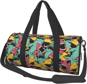 Large Duffle Bag for Travel - Angry Shark Pattern Gym Bag for Women Men, Foldable Travel Bags for Women Men with Zippered Multiple Pockets