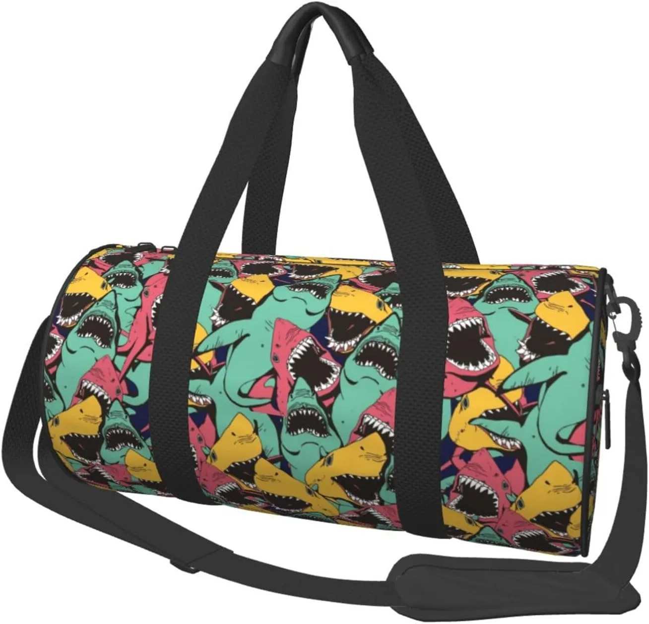 Large Duffle Bag for Travel - Angry Shark Pattern Gym Bag for Women Men, Foldable Travel Bags for Women Men with Zippered Multiple Pockets