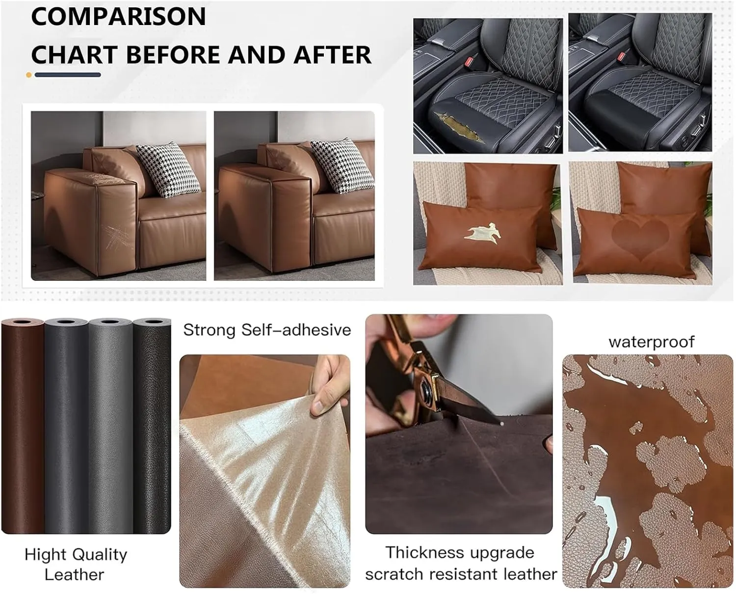 Large Leather Patch Self-Adhesive for Furniture Sofas Car Seats Chair Couches Handbags Jackets Decorative Home Hotel Wall(White,39.3X54.3in)