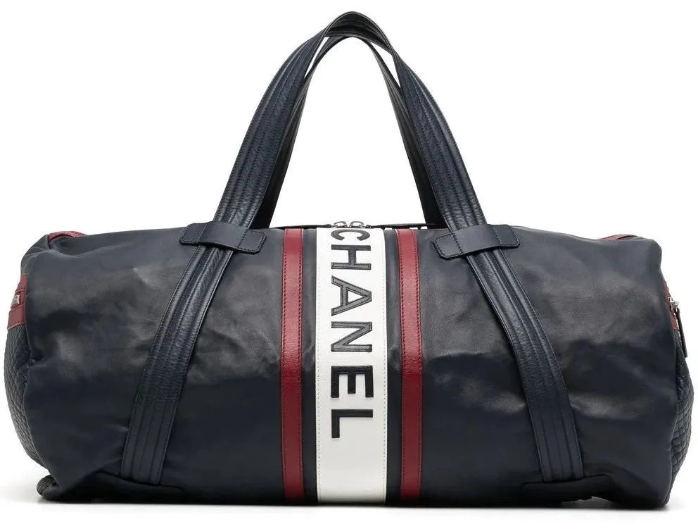 Large Logo Patch Leather Duffle Bag