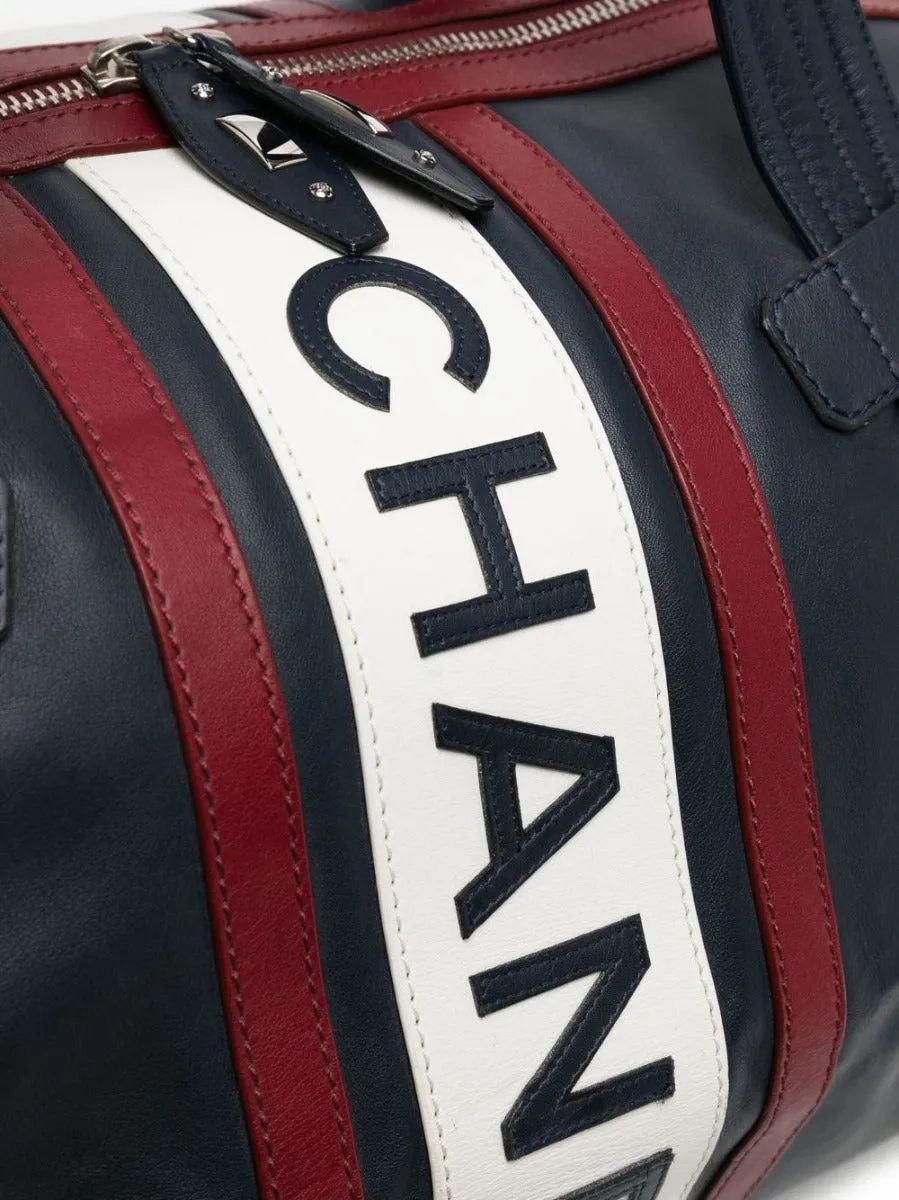 Large Logo Patch Leather Duffle Bag