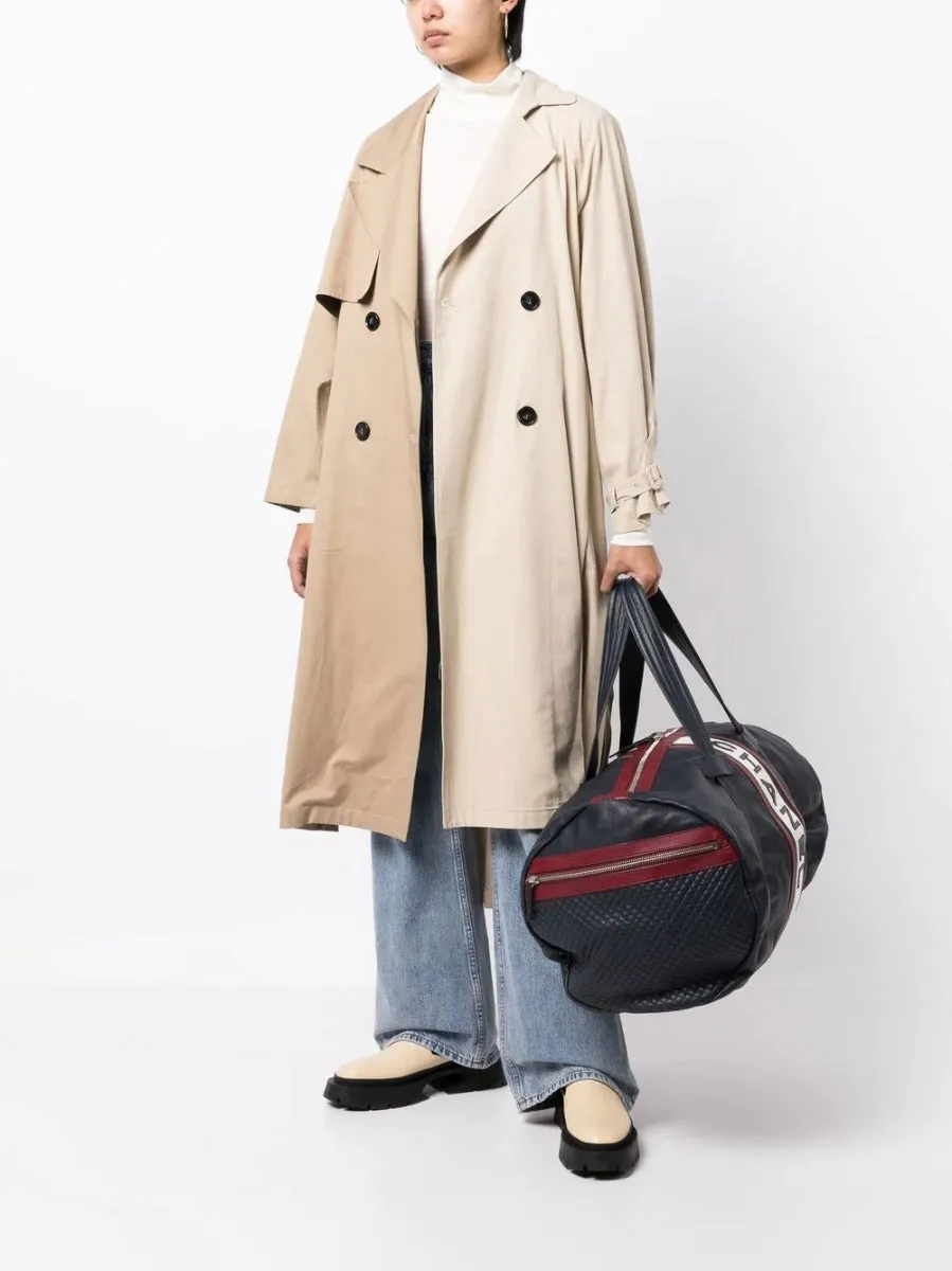 Large Logo Patch Leather Duffle Bag