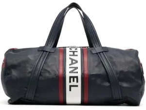 Large Logo Patch Leather Duffle Bag