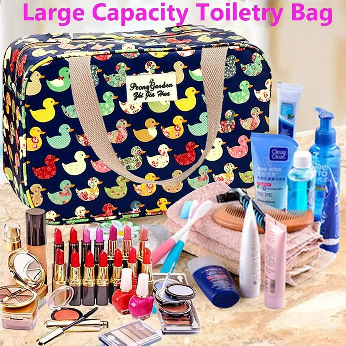 Large Makeup Bag Toiletry Bag for Women Make Up Bag Cosmetic Bag Toiletries Bag Brush Bags for Traveling (Navy Duck)