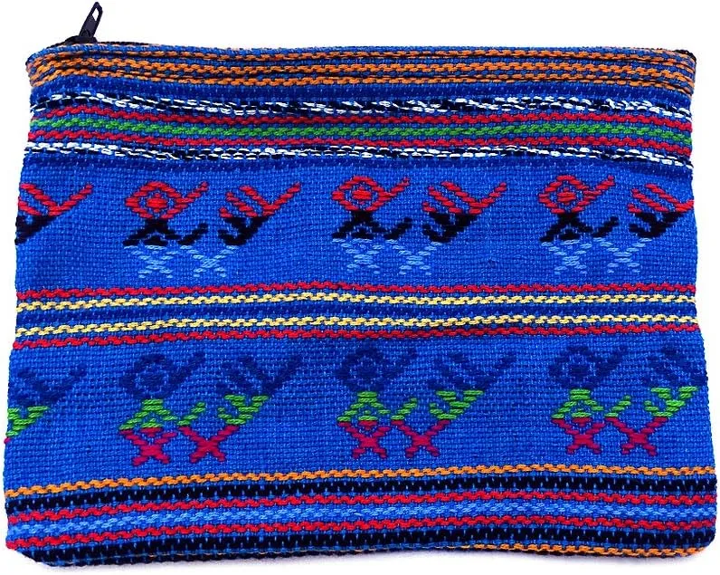 Large Multicolored Tribal Pattern Woven Lightweight Coin Purse Zipper Pouch - Womens Fashion Handmade Bags Boho Travel Accessories (Turquoise)