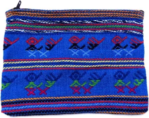 Large Multicolored Tribal Pattern Woven Lightweight Coin Purse Zipper Pouch - Womens Fashion Handmade Bags Boho Travel Accessories (Turquoise)