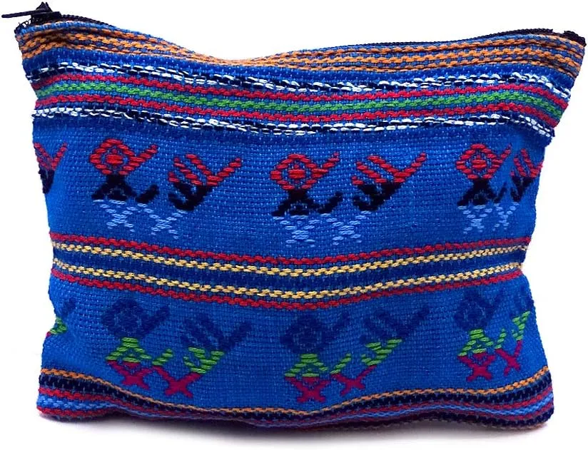 Large Multicolored Tribal Pattern Woven Lightweight Coin Purse Zipper Pouch - Womens Fashion Handmade Bags Boho Travel Accessories (Turquoise)