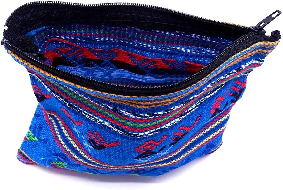Large Multicolored Tribal Pattern Woven Lightweight Coin Purse Zipper Pouch - Womens Fashion Handmade Bags Boho Travel Accessories (Turquoise)