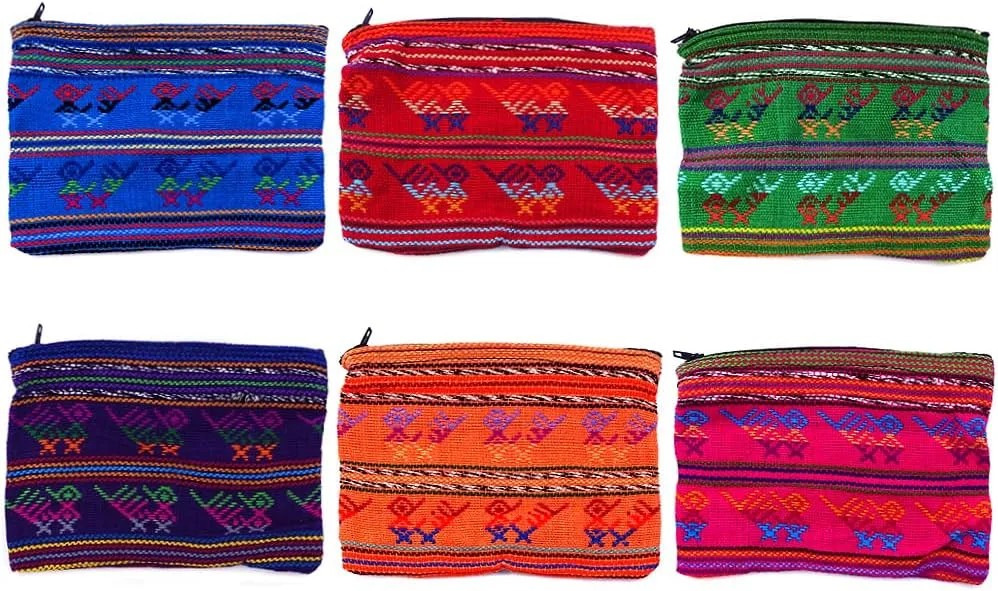 Large Multicolored Tribal Pattern Woven Lightweight Coin Purse Zipper Pouch - Womens Fashion Handmade Bags Boho Travel Accessories (Turquoise)