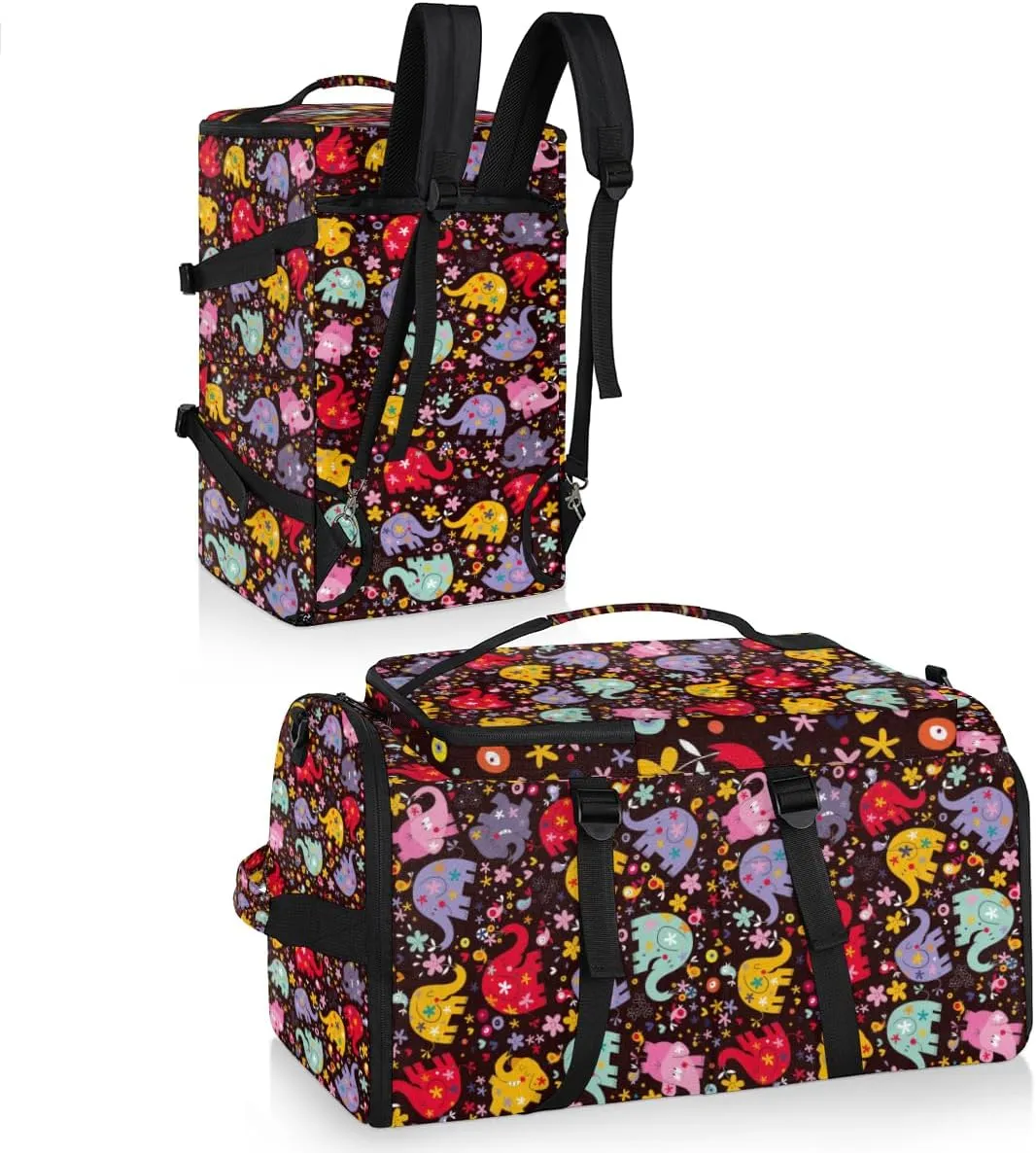 Large Sports Gym Bag With Shoe & Laptop Compartment 47L Waterproof Travel Duffel Bags for Men Women Colourful Elephant Pattern Luggage Backpack Duffle Bag