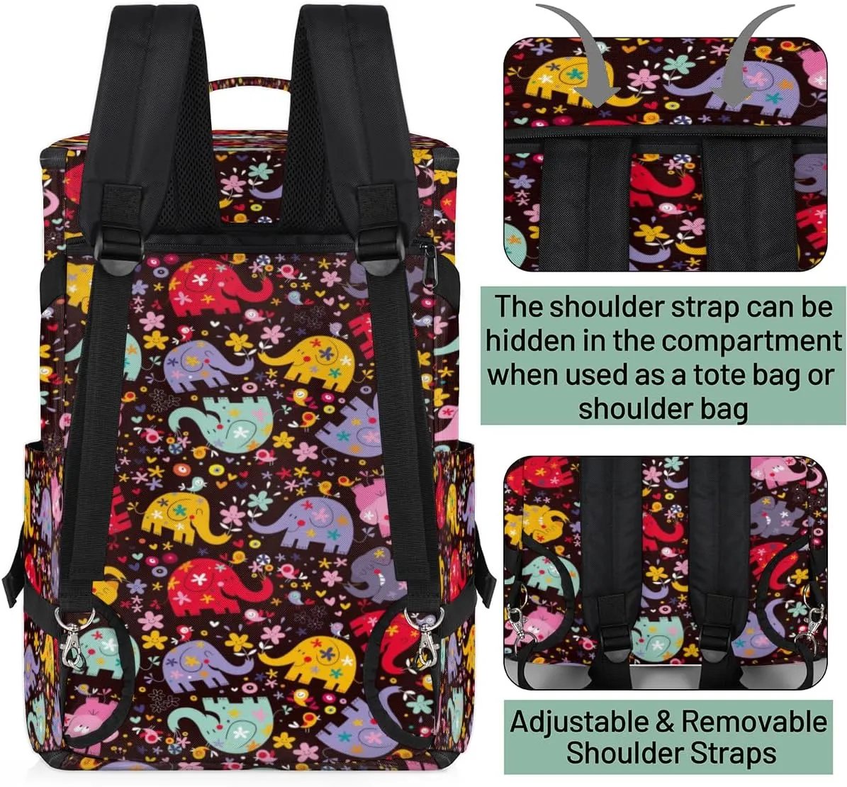 Large Sports Gym Bag With Shoe & Laptop Compartment 47L Waterproof Travel Duffel Bags for Men Women Colourful Elephant Pattern Luggage Backpack Duffle Bag