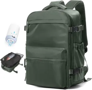 Large Vacuum Travel Backpack with Pump for Women,Airback Personal Item Carry on Backpacks Flight Approved 18x14x8 inches for Men,Laptop Waterproof Work Compression bags Casual Daypack,BrownGreen