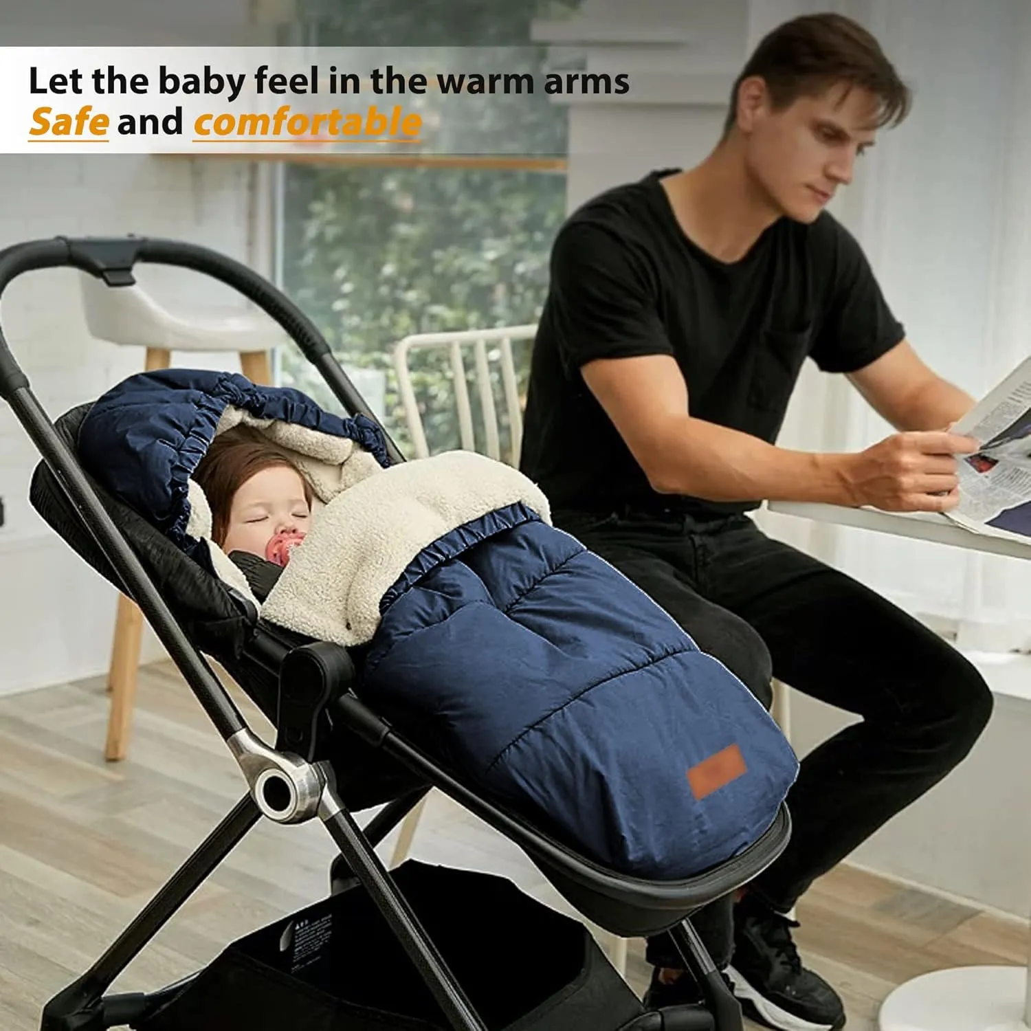LAT Baby Warm Bunting Bag Universal,Stroller Sleeping Bag Cold Weather,Waterproof Toddler Footmuff(Detachable,Navy Blue)