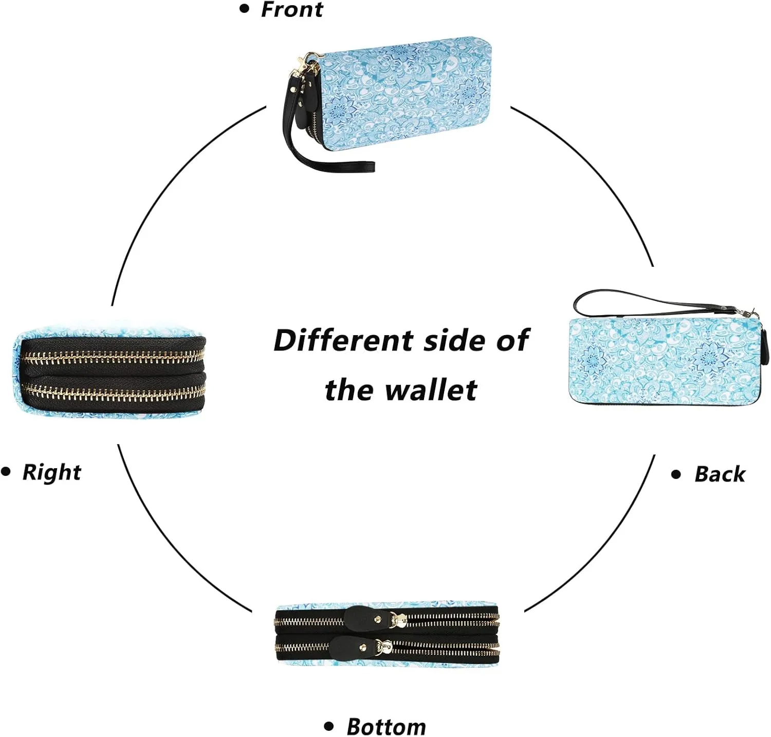 LATH.PIN RFID Blocking Bohemian Purse Wallet Canvas Elephant Pattern Handbag with Coin Pocket and Strap