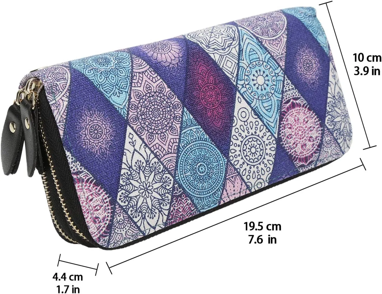 LATH.PIN RFID Blocking Bohemian Purse Wallet Canvas Elephant Pattern Handbag with Coin Pocket and Strap