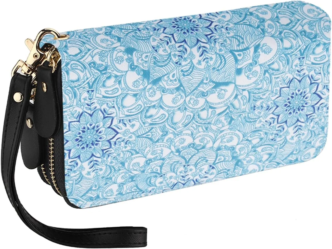 LATH.PIN RFID Blocking Bohemian Purse Wallet Canvas Elephant Pattern Handbag with Coin Pocket and Strap