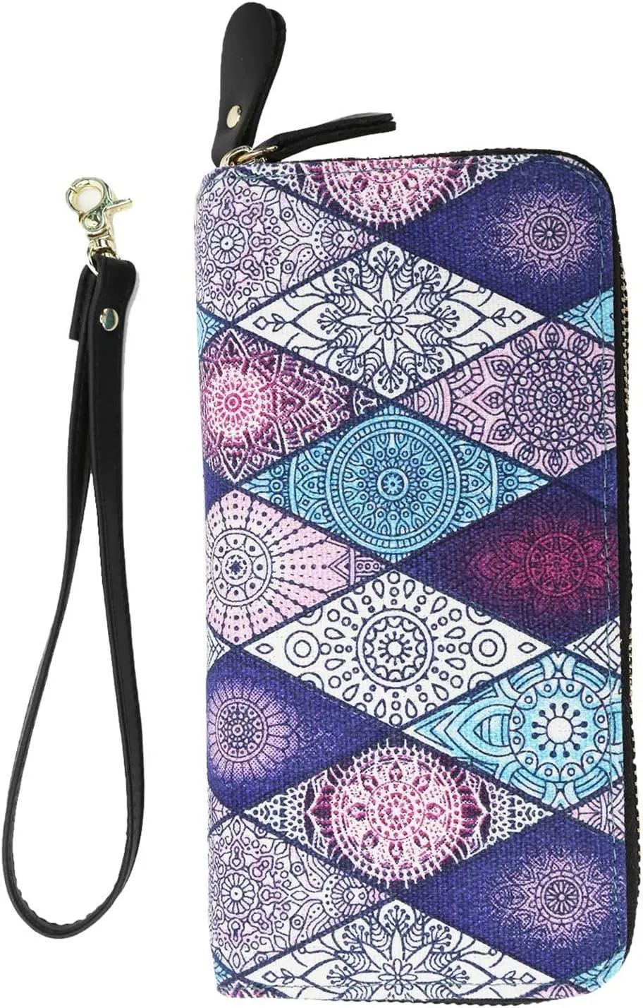 LATH.PIN RFID Blocking Bohemian Purse Wallet Canvas Elephant Pattern Handbag with Coin Pocket and Strap