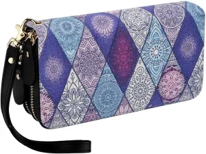 LATH.PIN RFID Blocking Bohemian Purse Wallet Canvas Elephant Pattern Handbag with Coin Pocket and Strap