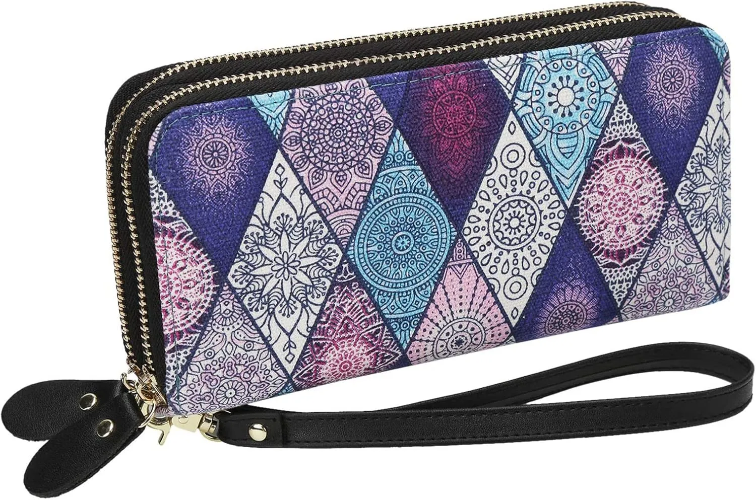 LATH.PIN RFID Blocking Bohemian Purse Wallet Canvas Elephant Pattern Handbag with Coin Pocket and Strap