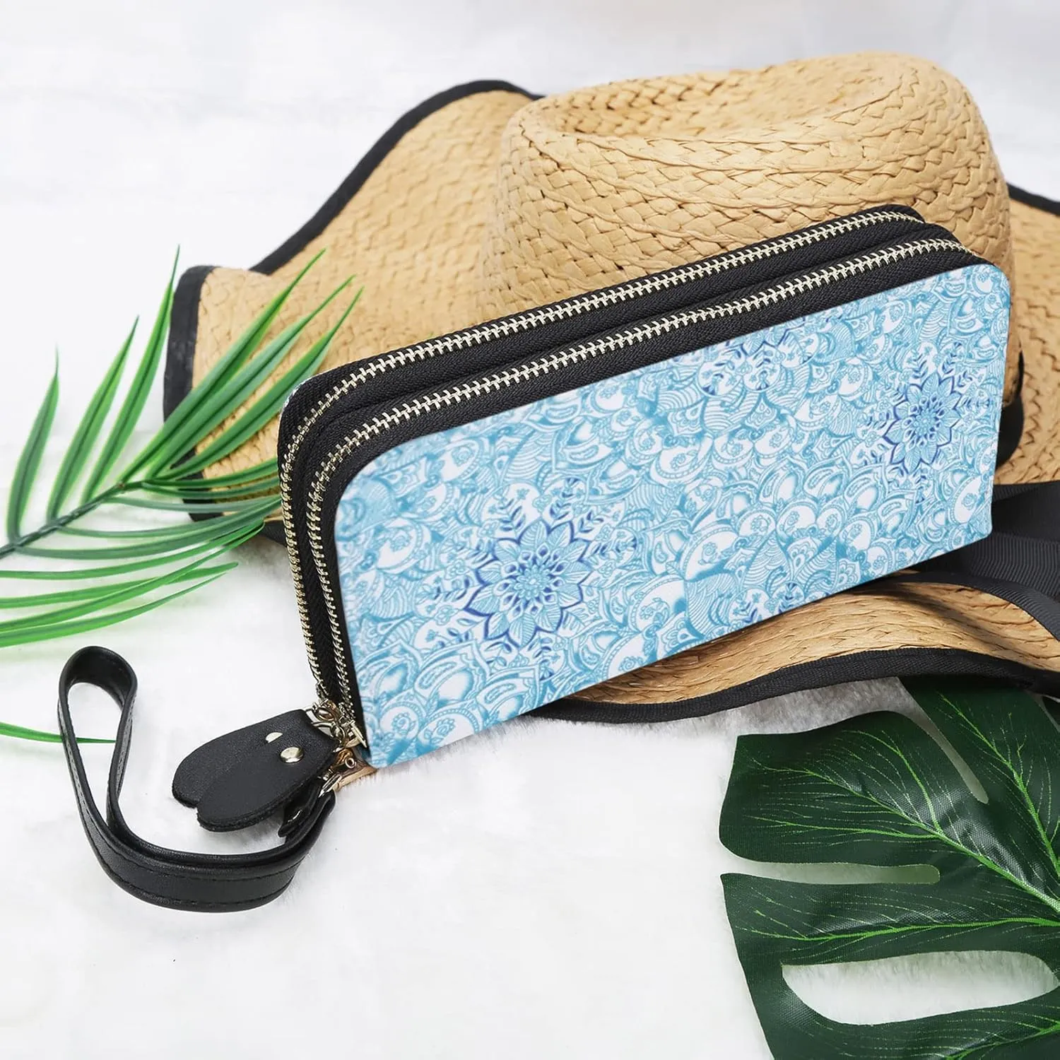 LATH.PIN RFID Blocking Bohemian Purse Wallet Canvas Elephant Pattern Handbag with Coin Pocket and Strap