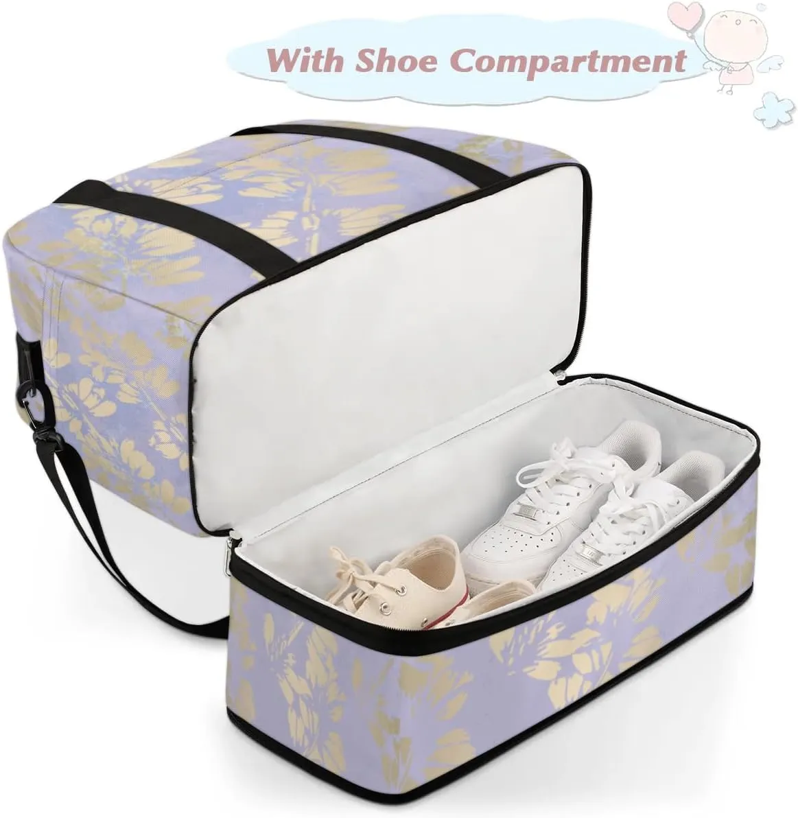 Leaf Print Pattern Sports Gym Bag with Shoes Compartment Foldable Travel Duffel Bag Dry Wet Separated Sports Tote Workout Weekender Overnight Bag for Women Yoga Dance Work Training Handbag